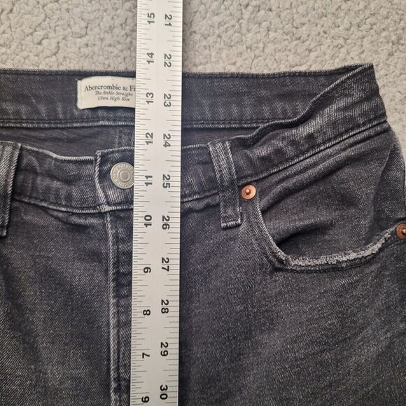Abercrombie & Fitch Jeans Women 27 4R Black Denim Ankle Straight Ultra High Rise - Picture 6 of 8
